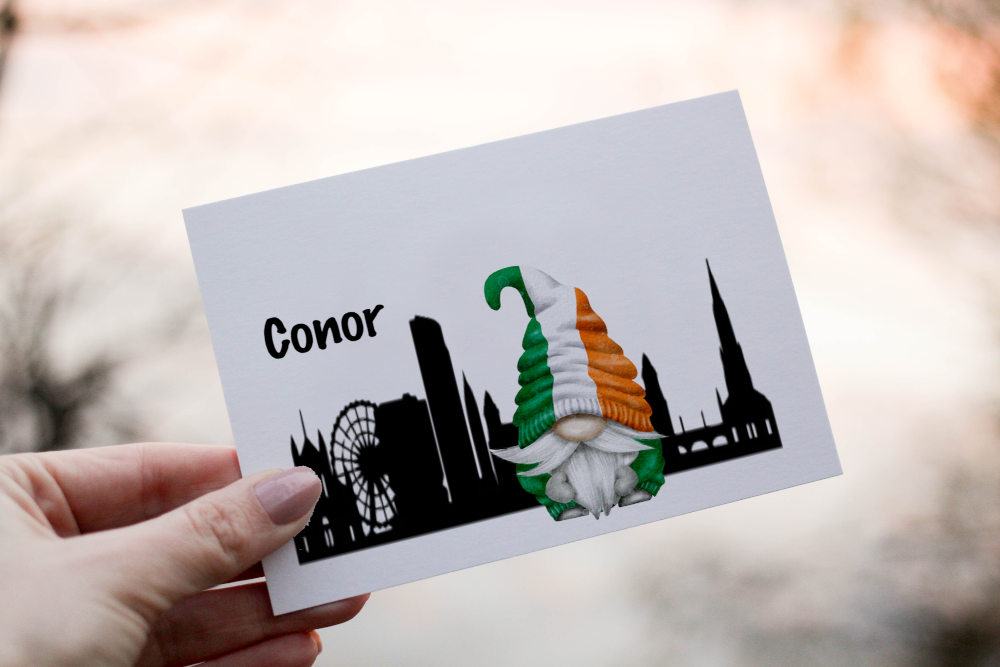 Ireland Gnome Skyline Card, Ireland Card, Belfast Skyline Card